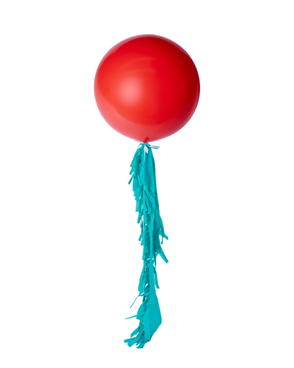 Red Jumbo Balloon and Fringe Filled with Helium
