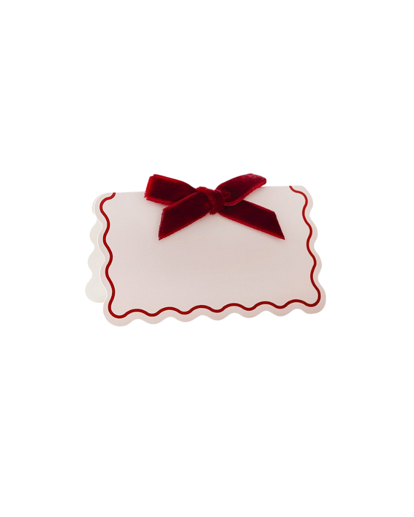 red velvet bow wavy christmas table place cards