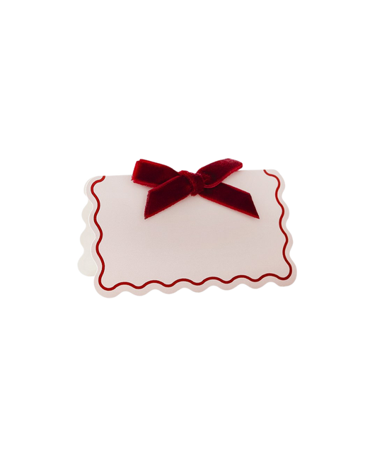 red velvet bow wavy christmas table place cards