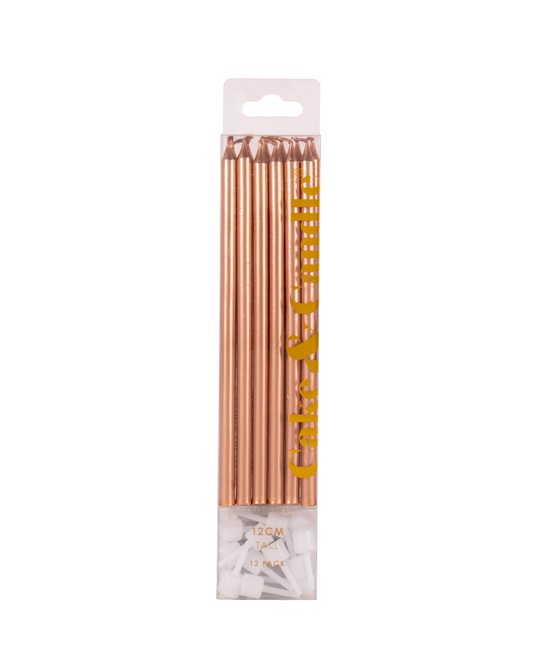 metallic rose gold tall birthday cake candles