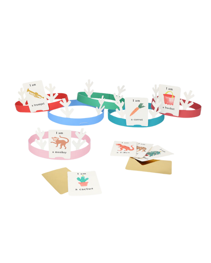 Colorful animal-themed card holders with cards on a white background
