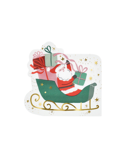 Santa Claus in a sleigh with presents on a white background napkins