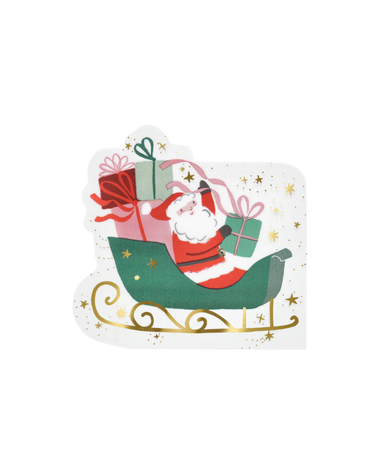 Santa Claus in a sleigh with presents on a white background napkins