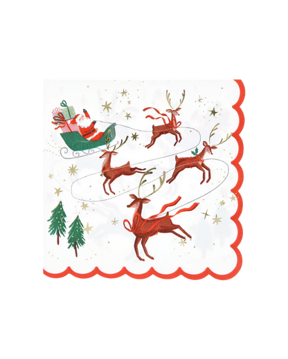 Santa, Sleigh & Reindeer Christmas Large Napkins