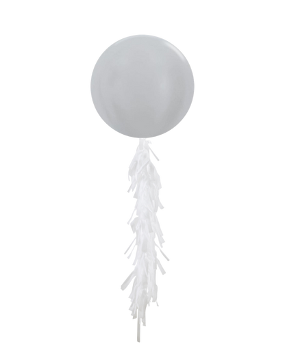 Satin Silver Jumbo Balloon and Fringe Filled with Helium