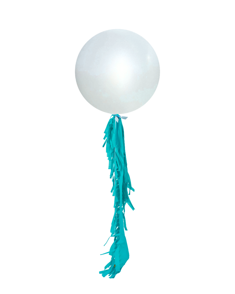 Satin White Jumbo Balloon and Fringe Filled with Helium