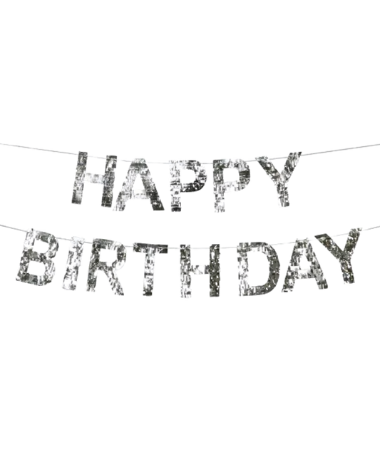 Silver fringe 'Happy Birthday' banner 