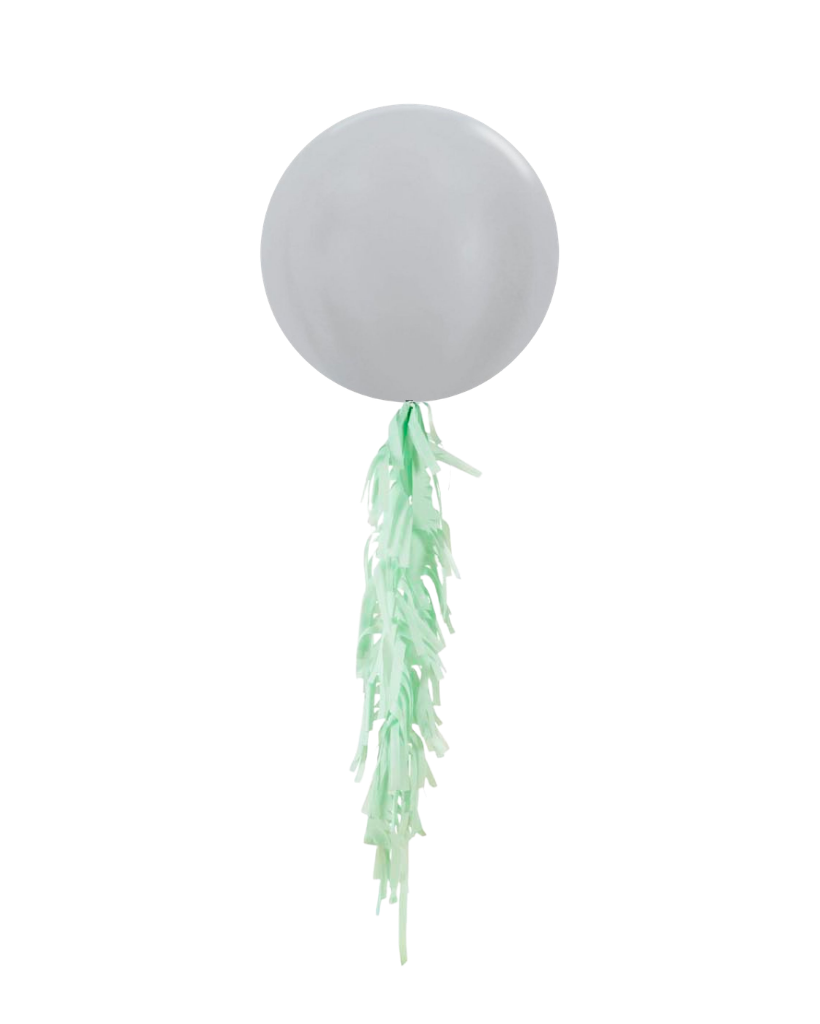Satin Silver Jumbo Balloon and Fringe Filled with Helium