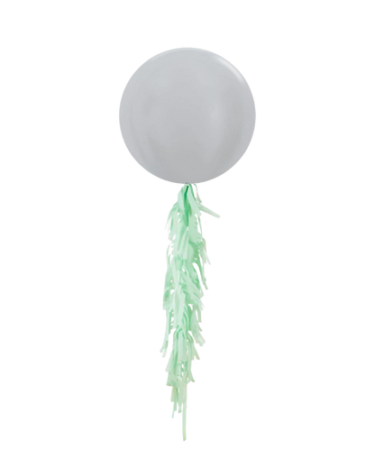 Satin Silver Jumbo Balloon and Fringe Filled with Helium