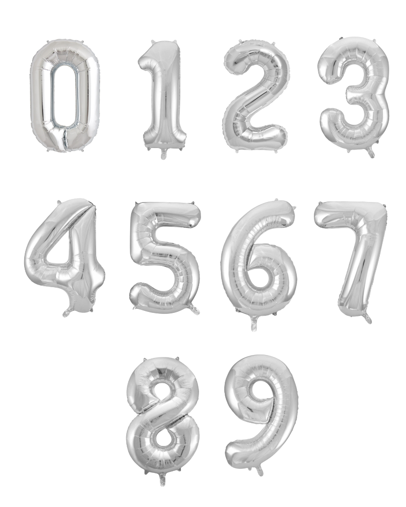 86cm Silver Number Balloons with Helium