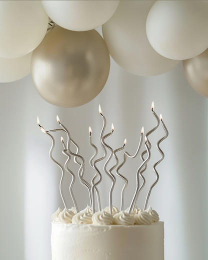 Silver Swirly Cake Candles