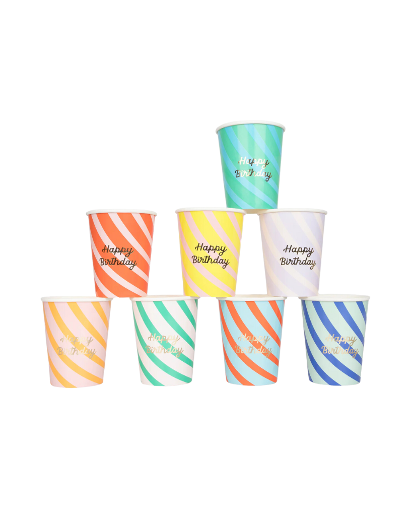 Stripe Happy Birthday Cups