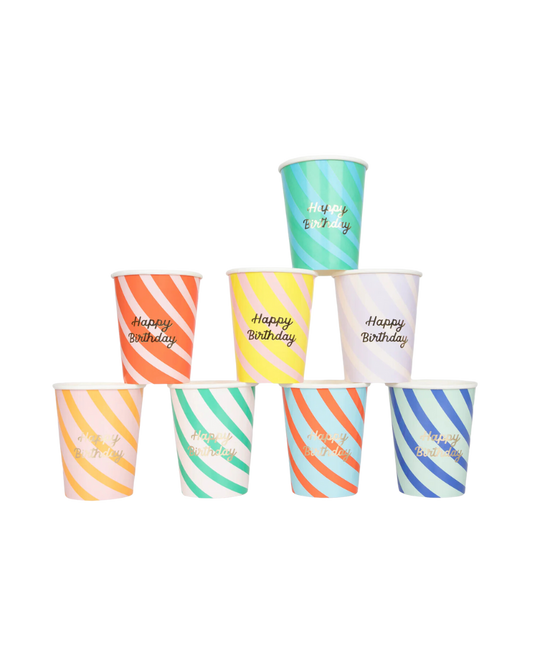 Stripe Happy Birthday Cups