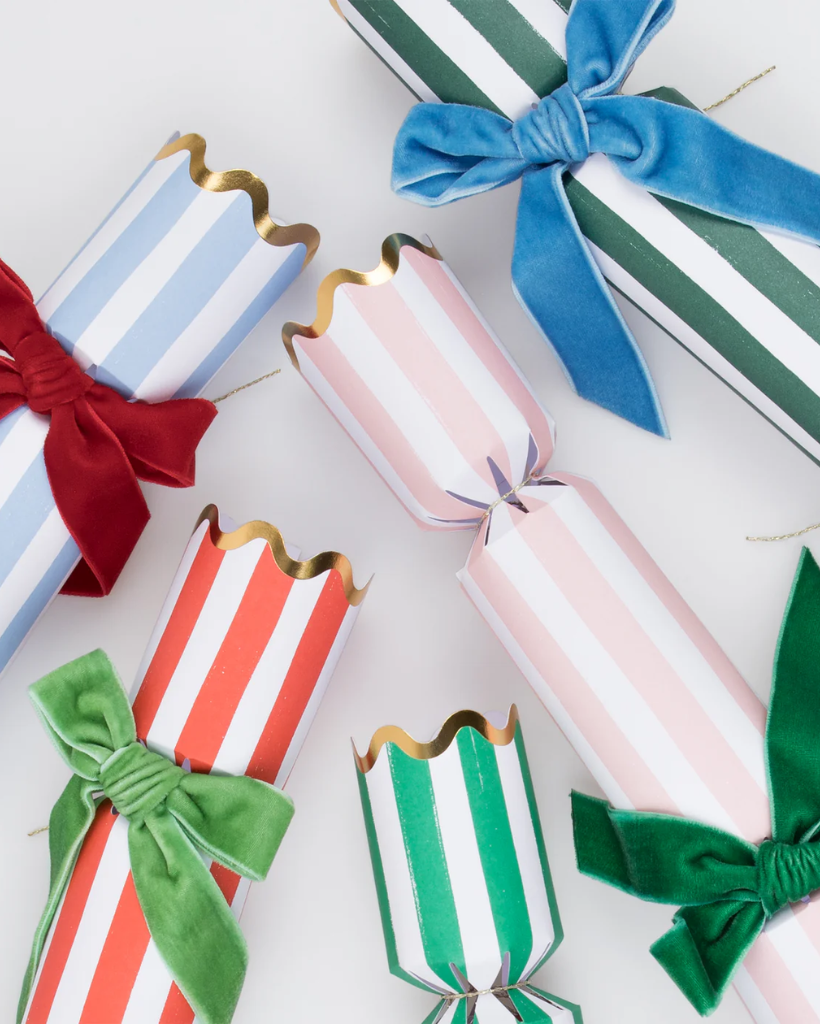 Striped Velvet Bow Christmas Crackers