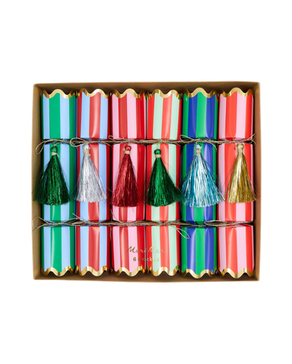 Striped Tinsel Tassel Christmas Crackers