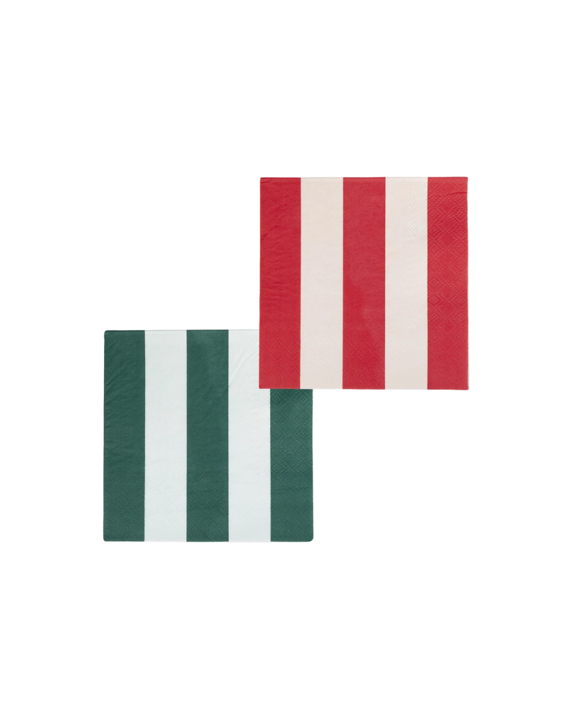 Red and Pink & Green and Mint Striped Cocktail Napkins