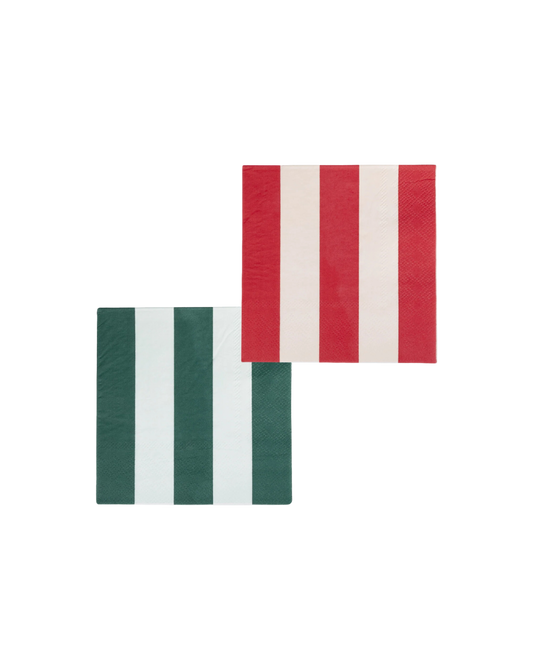 Red and Pink & Green and Mint Striped Cocktail Napkins