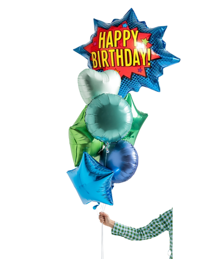 Large Superhero Happy Birthday Foil Balloon Filled with Helium