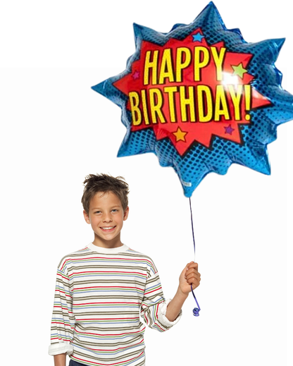 Large Superhero Happy Birthday Foil Balloon Filled with Helium
