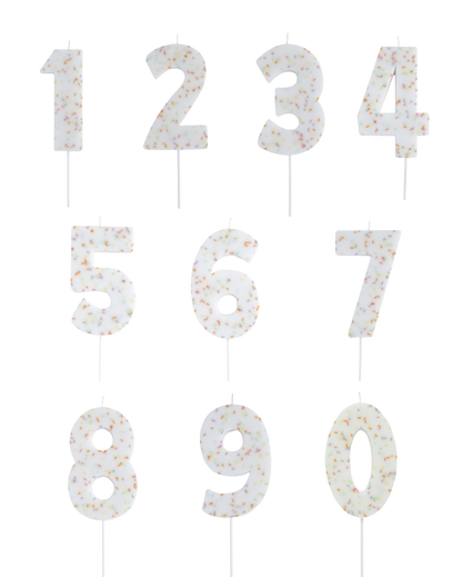 White Sprinkle Number Candles