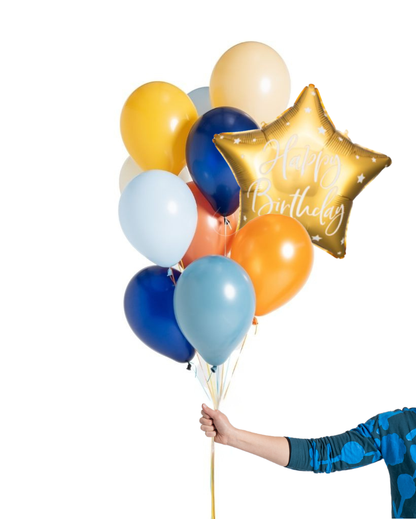 True Blue & Happy Birthday Balloon Set Filled with Helium