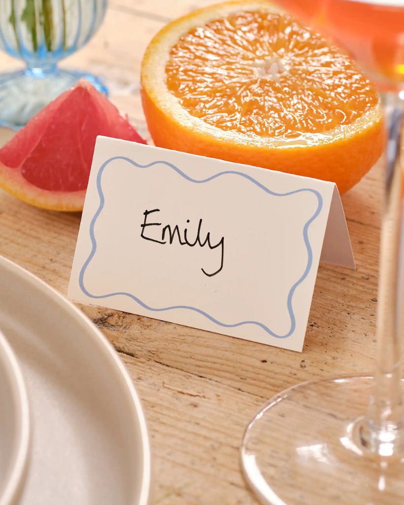 White & Blue Wavy Place Cards