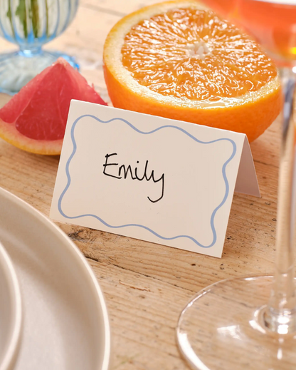 White & Blue Wavy Place Cards