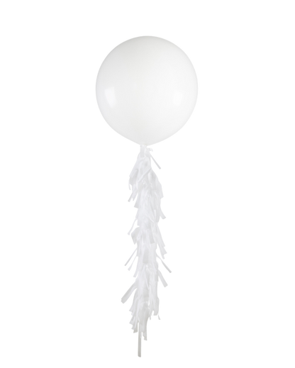 White Jumbo Balloon and Fringe Filled with Helium