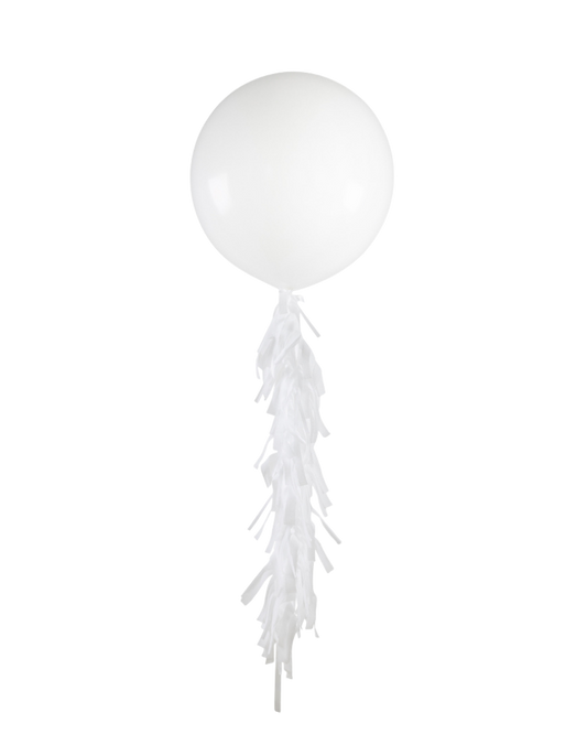 White Jumbo Balloon and Fringe Filled with Helium