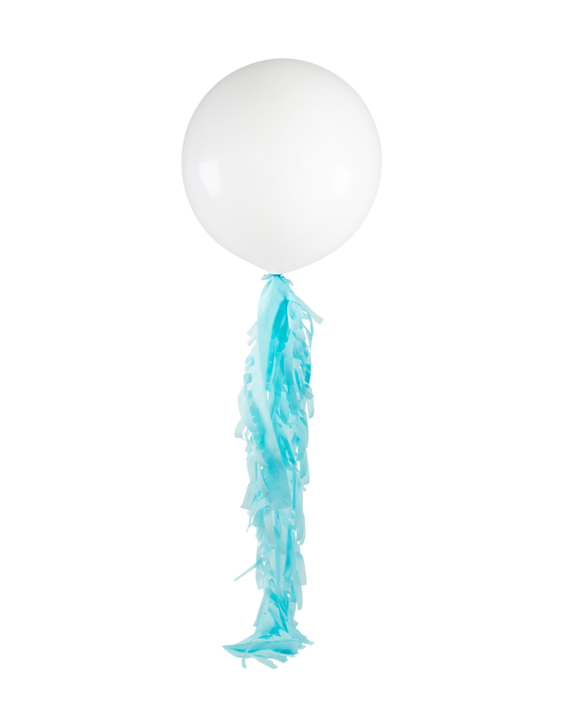 White Jumbo Balloon and Fringe Filled with Helium