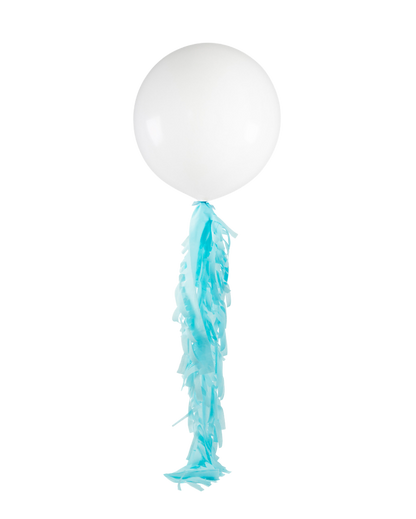 White Jumbo Balloon and Fringe Filled with Helium