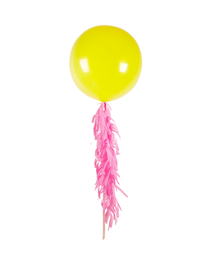 Yellow balloon with pink fringe on a white background