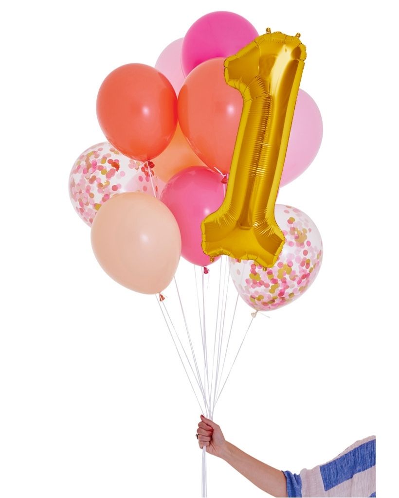 Pink Shimmer Balloon Set and Foil Number Filled with Helium