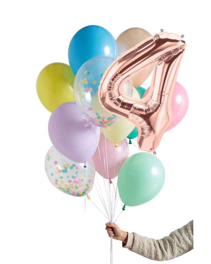 Pastel Rainbow Balloon Set and Foil Number Filled with Helium