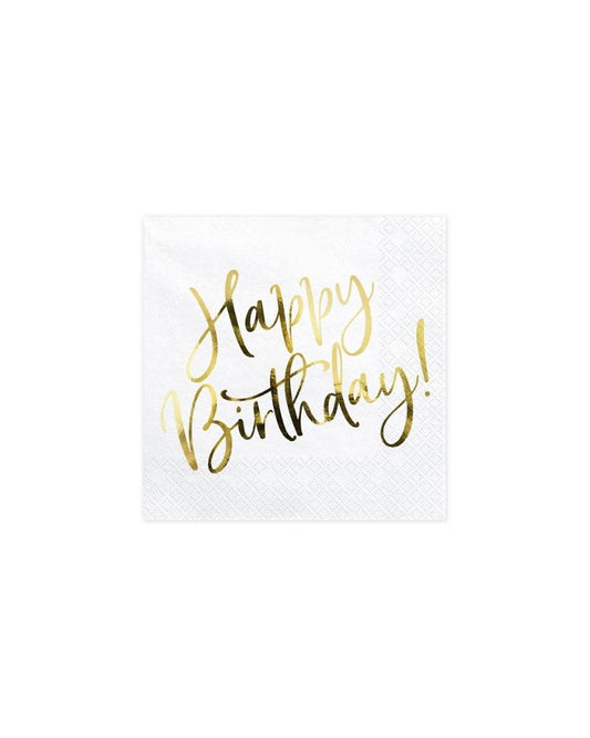White and Gold Happy Birthday Napkins