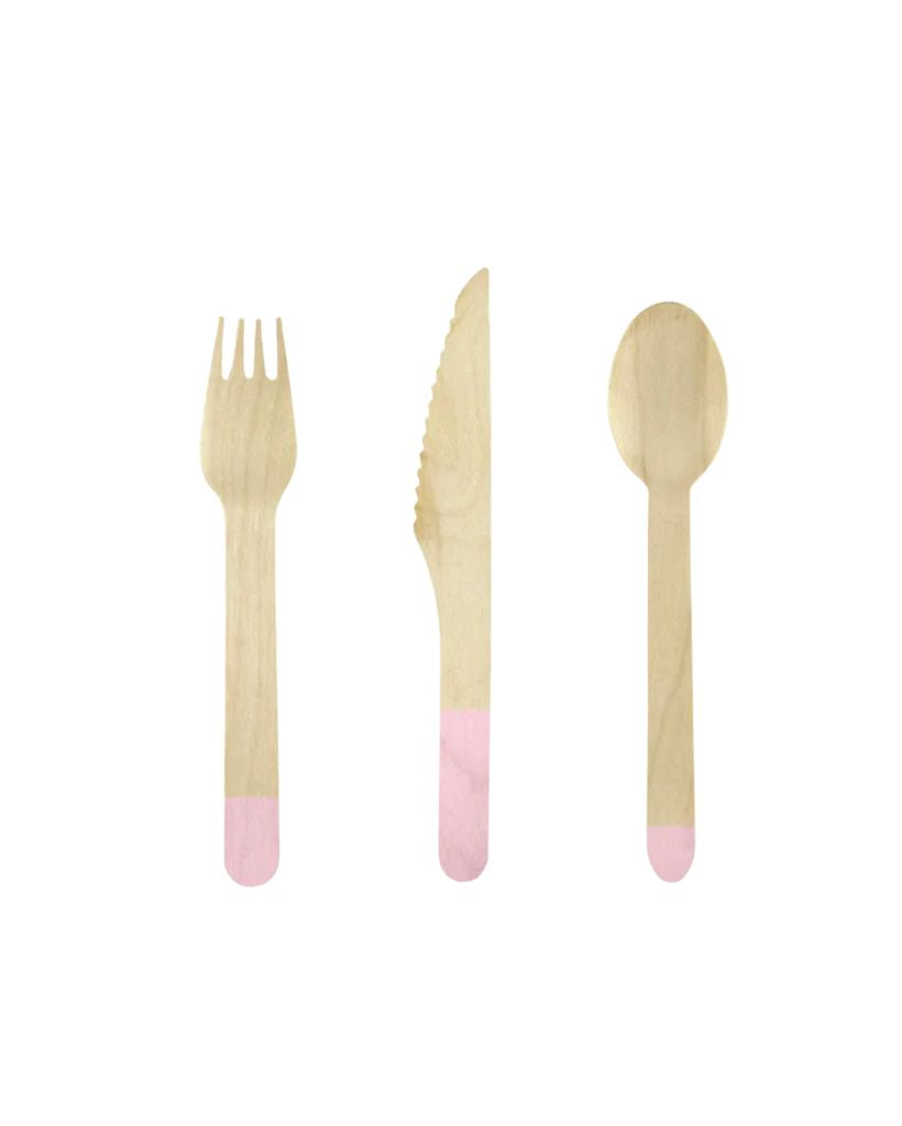 Pink Wooden Cutlery Set