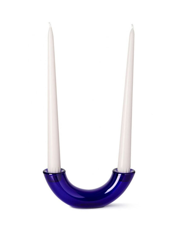 Blue Glass Double Candle Holder