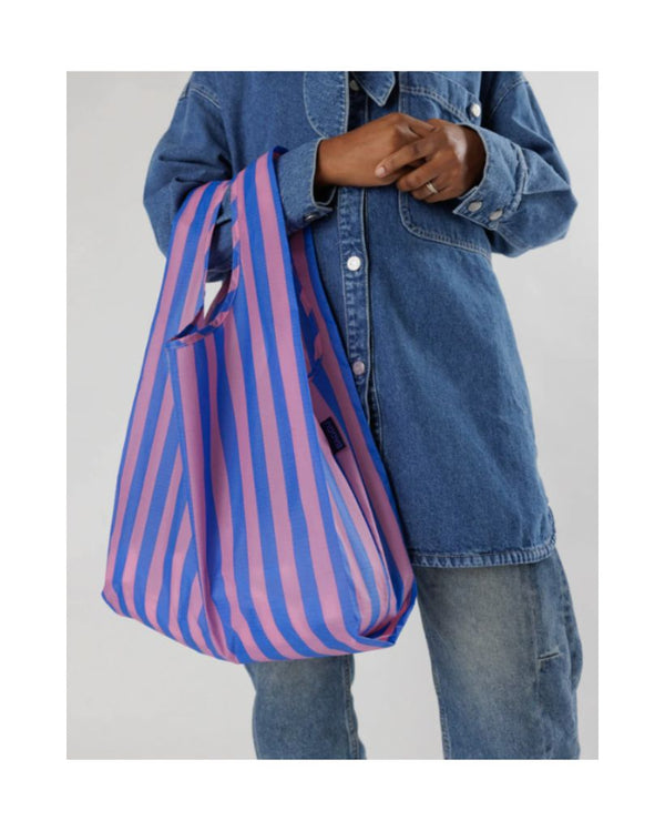 Blue Pink Stripe Baggu Reusable Bag