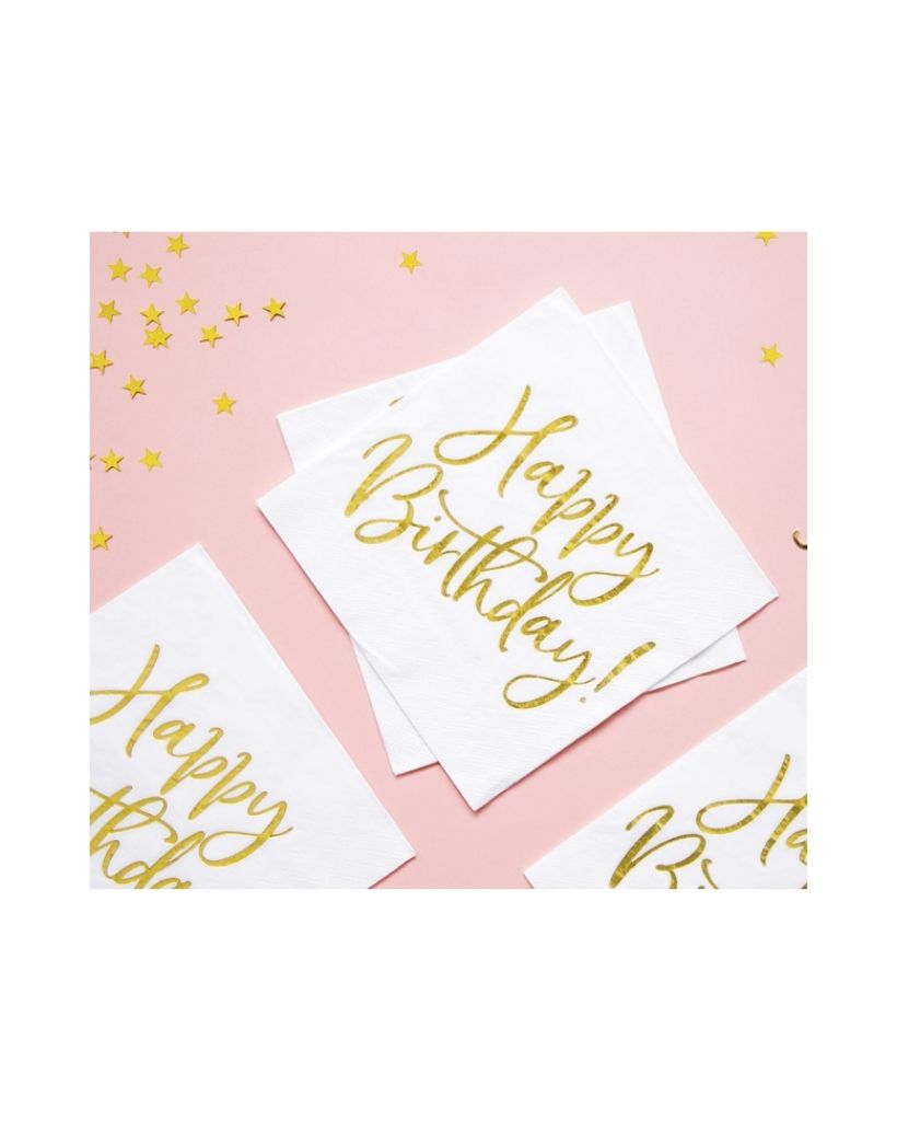 White and Gold Happy Birthday Napkins