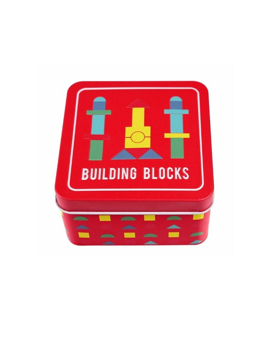 Wooden Building Blocks In A Tin