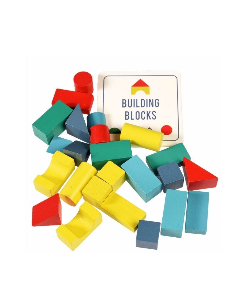 Wooden Building Blocks In A Tin