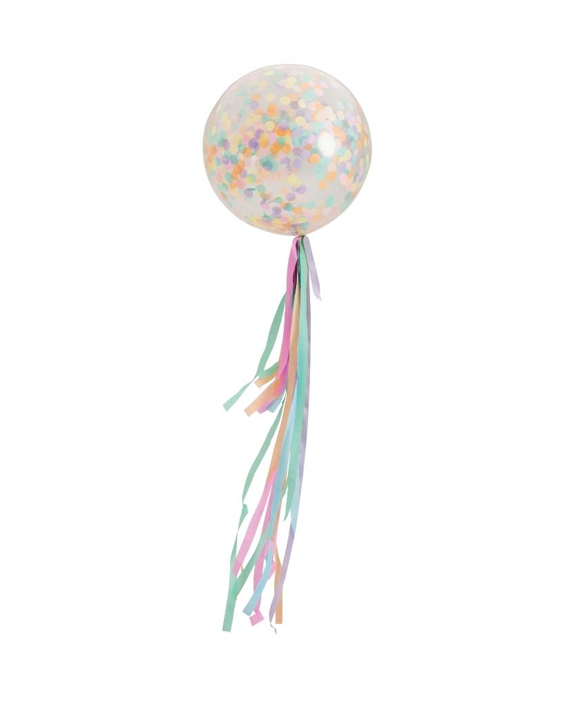 Pastel Rainbow Jumbo and Streamers Filled with Helium