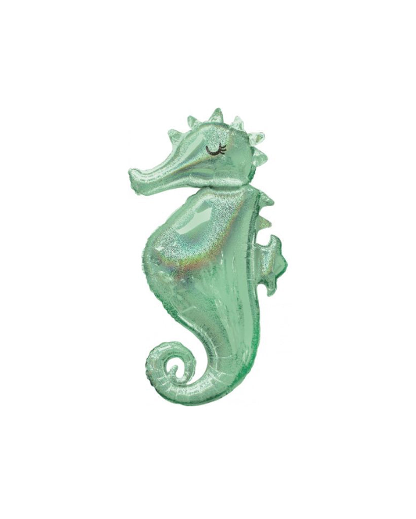 Holographic green sleepy seahorse foil balloon for under the sea mermaid parties