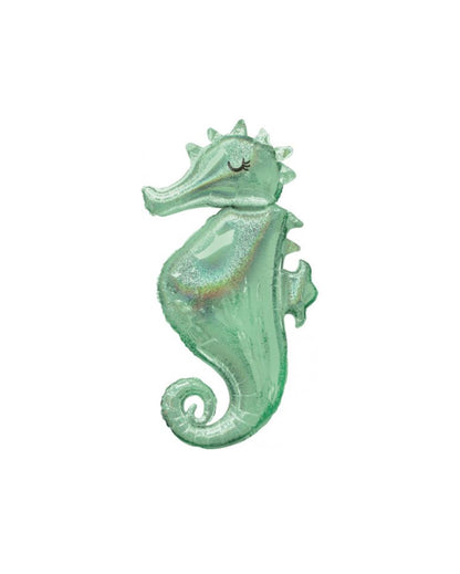 Holographic green sleepy seahorse foil balloon for under the sea mermaid parties