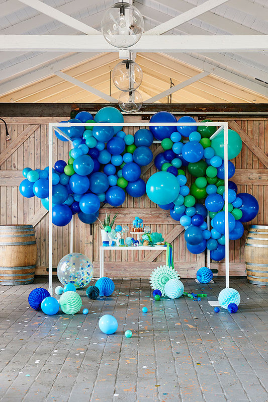 Blue and green handsome balloon garland party set up