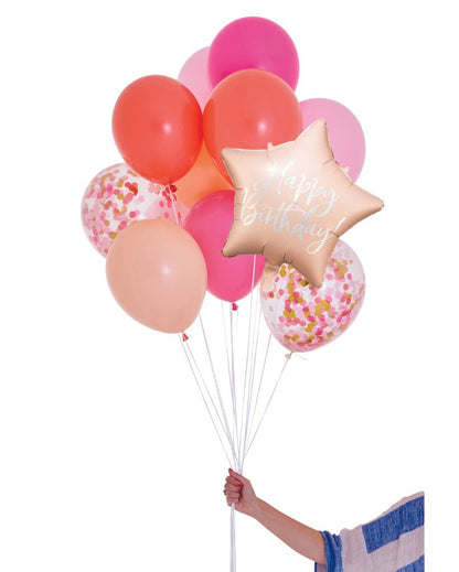 inflated pink shimmer happy birthday balloon set
