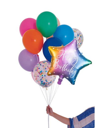 inflated rainbow happy birthday balloon set